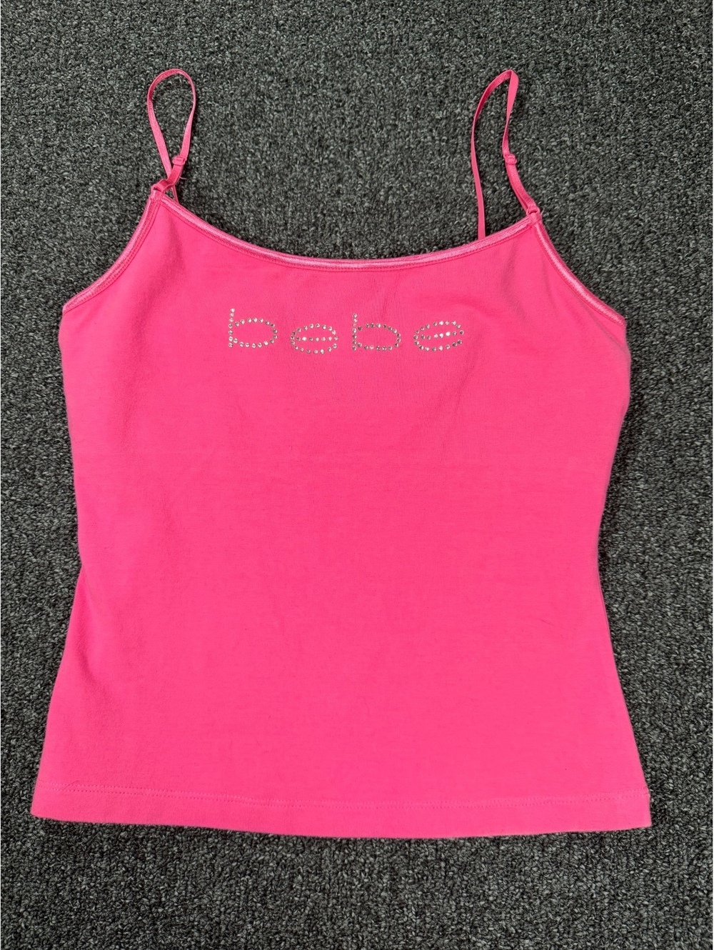 Y2K vintage bebe Pink Rhinestone Logo Spaghetti Strap Tank Top Size L